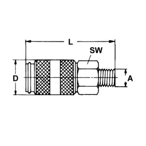 Schnellverschlusskupplung aus Edelstahl, NW 5 mm - einseitig absperrend Anschluss: A-Gewinde G 1/8" / Länge: 36 mm / Einheit: 1 Stück