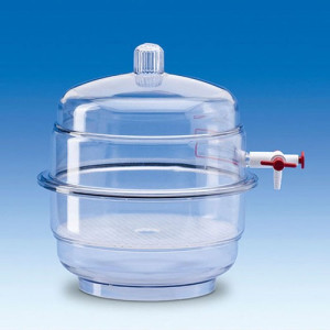 Exsikkator aus PC Inhalt: 8,9 l / Innen-: 240 mm /  Scheibe: 230 mm / Außen-: 273 mm / Abstand über der Platte: 197 mm / Höhe: 311 mm / Einheit: