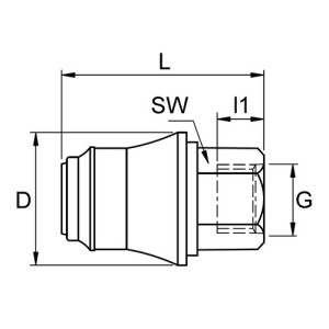 POM-Schnellverschlusskupplung, NW 7 mm Anschluss: I-Gewinde G 1/4" / Ventil: mit / D: 26 mm / Länge: 63,5 mm / l1: 10 mm / SW: 21 mm / Einheit: 1 St