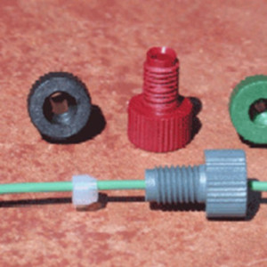 Gerader-Kapillar-Verbinder mit Außengewinde aus POM Schlauch Außen-: 1/8" Zoll / Außengewinde: UNF 1/4"-28 / Farbe: rot / Einheit: 10 Stück