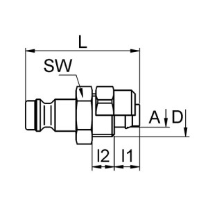 POM-Schnellverschluss-Stecker, NW 5 mm Anschluss: Rohr 8 mm / Ventil: ohne / D: 12 mm / Länge: 32 mm / l1: 7 mm / l2: 6 mm / SW: 14 mm / Einheit: 5