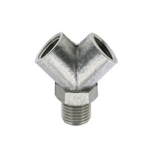 Y-Verschraubung aus Messing-vernickelt - Innen-/Außengewinde Innengewinde: G 1/4" / Außengewinde: R 1/4" / Gewindelänge: 11 mm / SW: 17 mm / Einheit