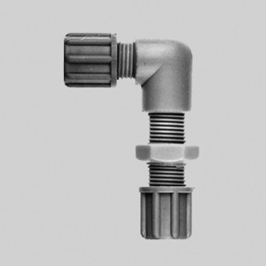 Winkel-Verbinder aus PP oder PVDF - Schott Schlauch Innen-: 10 mm / Schlauch Außen-: 14 mm / D: 20,5 mm / D1: 25 mm / l: 14 mm / L1: 48 mm / L2: 7