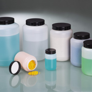 Weithalsflasche aus HDPE Inhalt: 1.000 ml / Außen-: 101 mm / -Hals: 69 mm / Höhe: 155 mm / Einheit: 5 Stück