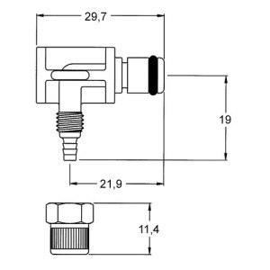 POM-Winkel-Schnellverschluss-Stecker, NW 3,2 mm Anschluss: Rohr 4 mm / Ventil: ohne / Länge: 30 mm / Einheit: 1 Stück