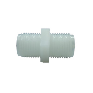 Doppelnippel aus HDPE Außengewinde: R 3/4" / NW: 19 mm / L: 45 mm / SW: 32 mm / Einheit: 10 Stück