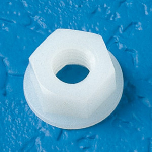 Sechskantmutter aus PA - mit Unterlegscheibe Innengewinde: M4 x 0,7 / D: 8,8 mm / H: 3,8 mm / h: 1 mm / SW: 7 mm / Einheit: 50 Stück