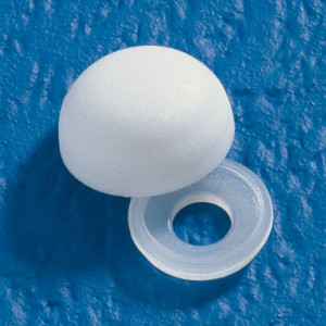 Abdeckkappe aus HDPE mit Rosette für Gewinde: M4:M5 / d: 5 mm / d1: 10 mm / D: 14,5 mm / H: 5 mm / Farbe: weiß / Einheit: 50 Stück