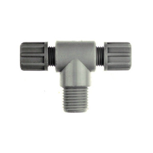 T-Verbinder mit Außengewinde aus PP oder PVDF - symmetrisch Schlauch Innen-: 6 mm / Schlauch Außen-: 8 mm / Außengewinde: G 3/8" / l1: 12 mm / L1: