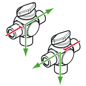 Mehrweg-Kugelhahn aus PP, PVDF oder PFA - gespritzt Ausführung: 3-Wege, L, vertikal / NW: 4 mm / Innengewinde: G 1/4" / max. Durchfluss Flüssigkeite