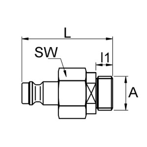 PVDF-Schnellverschluss-Stecker, NW 7 mm Anschluss: A-Gewinde G 1/2" / Ventil: mit / Länge: 58 mm / l1: 12 mm / SW: 21 mm / Einheit: 1 Stück