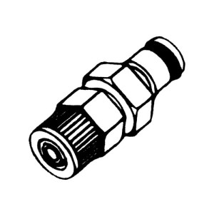 Schnellverschluss-Stecker aus Messing-verchromt, NW 3,2 mm Anschluss: Rohr 9,5 mm / Ventil: ohne / Länge: 21 mm / Einheit: 1 Stück