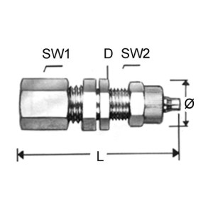 Gerader-Verbinder (Reduzierung) aus Messing - Schott Schlauch Innen-: 4 mm / Schlauch Außen-: 6 mm / Rohr Außen-: 12 mm / D: 11 mm / L: 51 mm / E