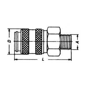 Schnellverschlusskupplung aus Messing-vernickelt, NW 7,2 mm - zweiseitig absperrend Anschluss: A-Gewinde G 3/8" / Länge: 60 mm / Einheit: 1 Stück