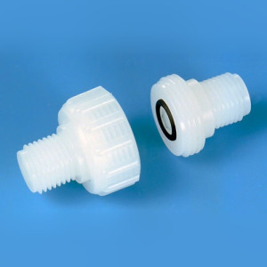 Doppelnippel aus PP, PVDF oder PFA - lösbar Außengewinde: G 1/4" / D: 27 mm / l1: 12 mm / L: 43 mm / Werkstoff: PP / Einheit: 3 Stück