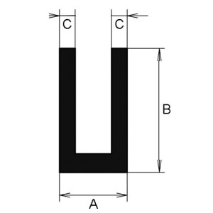 U-Profil aus EPDM - mit eckiger Schulter A: 10 mm / B: 10 mm / C: 2 mm / Einheit: 3 m