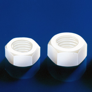 Sechskantmutter aus PTFE - zöllig Innengewinde: G 3/8" / h: 7 mm / SW: 22 mm / Einheit: 5 Stück