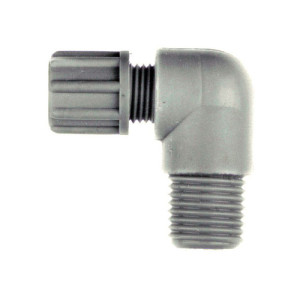 Winkel-Verbinder mit Außengewinde aus PP oder PVDF - kurz Schlauch Innen-: 8 mm / Schlauch Außen-: 12 mm / Außengewinde: G 1/2" / D: 25 mm / l1: 1