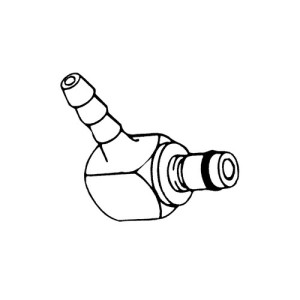 Winkel-Schnellverschluss-Stecker aus Messing-verchromt, NW 3,2 mm Anschluss: Tülle 6,4 mm / Ventil: ohne / Länge: 27 mm / Einheit: 1 Stück