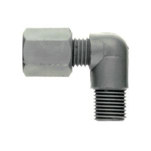 Winkel-Rohrverbinder mit Außengewinde aus PP, PVDF oder PTFE Rohr Außen-: 8 mm / Außengewinde: G 3/8" / D: 20 mm / l1: 12 mm / L1: 39 mm / L2: 16 m