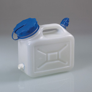 Kanister aus HDPE Inhalt: 6 l / Abmessung LxBxH: 264 x 132 x 296 mm / -Hals: 95 mm / Gewindestutzen: mit / Einheit: 1 Stück