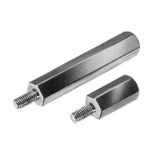 Distanzbolzen aus Messing - sechskant, Innen-/Außengewinde (M2,5 - M5) Außengewinde: M4 x 0,7 / P1: 8 mm / Innengewinde: M4 x 0,7 / P2: 8 mm / L: 17