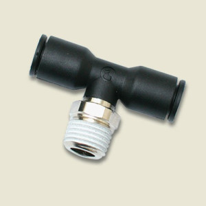T-Steckverbinder mit Außengewinde-R - symmetrisch Schlauch Außen-: 4 mm / Außengewinde: R 1/4" / D: 8,5 mm / H: 14,5 mm / L: 28 mm / SW1: 10 mm / E