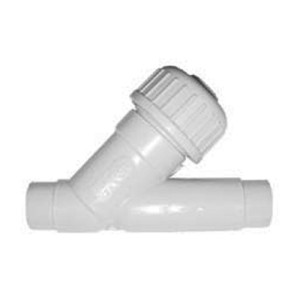 Schmutzfänger aus PP - mit Schweißstutzen d: 50 mm / NW: 40 mm / PN: 10 bar / Werkstoff Dichtung: FPM / H: 120 mm / H1: 128 mm / L: 194 mm / t: 23,5