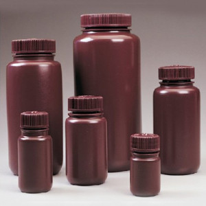 Weithalsflasche aus HDPE - braun Inhalt: 60 ml / Außen-: 40 mm / -Hals: 20 mm / Höhe: 85 mm / Einheit: 10 Stück