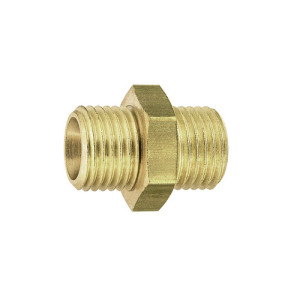 Doppelnippel aus Messing Außengewinde (A): G 1/4" / Außengewinde (B): G 1/4" / NW: 6 mm / l1: 9 mm / l2: 9 mm / L: 23 mm / SW: 17 mm / Einheit: 10 S