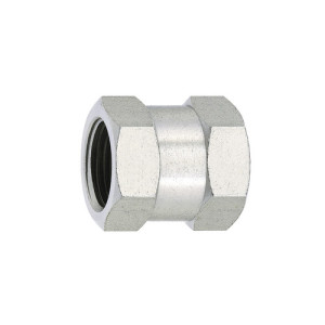 Gewindemuffe aus Messing-vernickelt Innengewinde (A): G 1/4" / Innengewinde (B): G 3/8" / l1: 11 mm / l2: 12 mm / L: 23 mm / SW: 22 mm / Einheit: 10