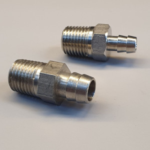 Gerade-Schlauchtülle mit Außengewinde aus Edelstahl Schlauch Innen-: 3/8" Zoll / Außengewinde: NPT 1/4" / l1: 12 mm / l2: 12 mm / L: 33 mm / SW: 14