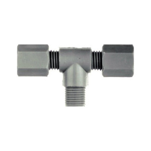T-Rohrverbinder mit Außengewinde aus PP, PVDF oder PTFE Rohr Außen-: 14 mm / Außengewinde: G 1/4" / D: 25 mm / l1: 12 mm / L1: 64 mm / L2: 34 mm /