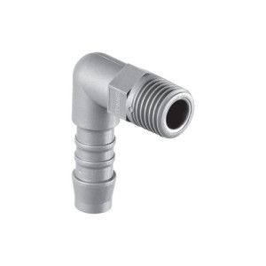 Winkel-Schlauchtülle mit Außengewinde aus PA Schlauch Innen-: 4 mm / Außengewinde: NPT 1/8" / NW: 2,7 mm / L1: 18 mm / L2: 21 mm / SW: 10 mm / Einh