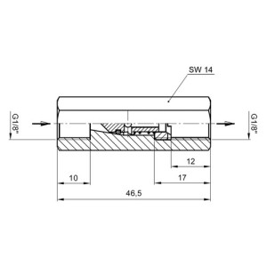 Rückschlagventil aus PP, PVDF oder PFA mit Innengewinde - Standard NW: 3 mm / Öffnungsdruck: 0,4 bar / Innengewinde: G 1/8" / Werkstoff: PVDF / Läng