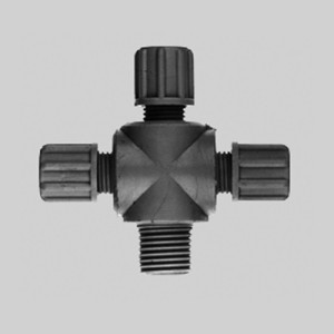 Kreuz-Verbinder mit Außengewinde aus PP oder PVDF Schlauch Innen-: 10 mm / Schlauch Außen-: 14 mm / Außengewinde: G 1/2" / l1: 14 mm / L1: 48 mm /