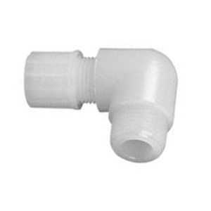 Mikro-Winkel-Verbinder mit Außengewinde aus PTFE oder PFA Schlauch Außen-: 1,6 mm / Außengewinde: NPT 1/8" / D: 13 mm / l1: 10 mm / L1: 28 mm / L2: