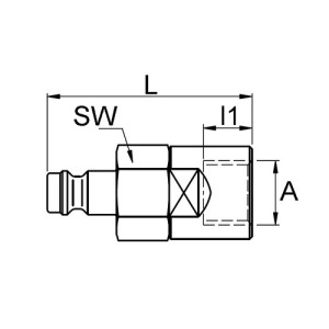 POM-Schnellverschluss-Stecker, NW 7 mm Anschluss: I-Gewinde G 1/4" / Ventil: mit / Länge: 48 mm / l1: 10 mm / SW: 21 mm / Einheit: 1 Stück