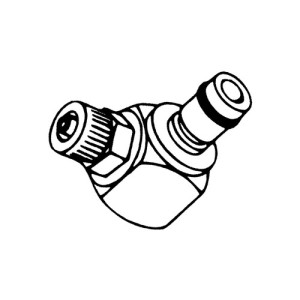 Winkel-Schnellverschluss-Stecker aus Messing-verchromt, NW 3,2 mm Anschluss: Rohr 6,4 mm / Ventil: ohne / Länge: 27 mm / Einheit: 1 Stück