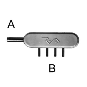 Verteilerstück mit 4 oder 6 Abgängen Ausgänge: 6 / Schlauch Innen- (A): 2,4 mm / NW (A): 1,8 mm / Schlauch Innen- (B): 0,9 mm / NW (B): 0,6 mm / E