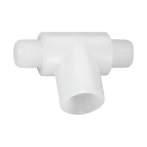 T-Reduziernippel aus PP, PVDF oder PFA Außengewinde: G 1/4" / Innengewinde: G 1/4" / l1: 12 mm / l2: 15 mm / L: 54 mm / L1: 27 mm / Werkstoff: PFA /