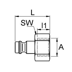 PVDF-Schnellverschluss-Stecker, NW 5 mm Anschluss: I-Gewinde G 1/8" / Ventil: ohne / Länge: 24 mm / l1: 8 mm / SW: 14 mm / Einheit: 2 Stück