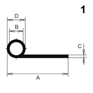 Kederprofil aus CR Ausführung: 1 / A: 30 mm / B: 10 mm / C: 2 mm / D: 13 mm / Einheit: 5 m