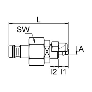 POM-Schnellverschluss-Stecker, NW 5 mm Anschluss: Rohr 8 mm / Ventil: mit / Länge: 42 mm / l1: 7 mm / l2: 6 mm / SW: 17 mm / Einheit: 1 Stück