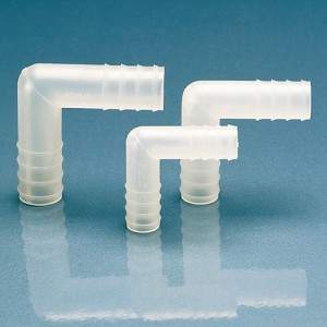 Winkel-Schlauchtülle aus PP oder PVDF Schlauch Innen-: 5 - 7 mm / NW: 4 mm / Werkstoff: PVDF / max. Temp.: 160 &deg;C / Einheit: 15 Stück