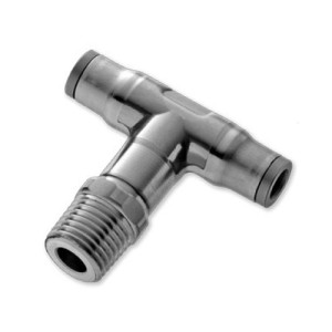T-Steckverbinder aus Edelstahl mit Außengewinde - symmetrisch Rohr Außen-: 10 mm / Außengewinde: NPT 1/4" / D: 17 mm / H: 39 mm / L: 31 mm / SW: 19