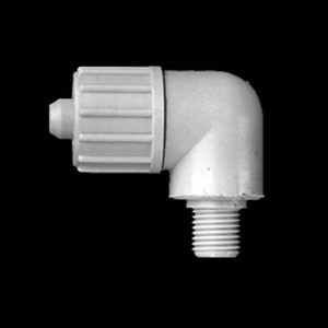Winkel-Verbinder mit Außengewinde aus PP oder PVDF für Gewebeschläuche Schlauch Innen-: 4 mm / Schlauch Außen-: 10 mm / Außengewinde: NPT 3/8" / W