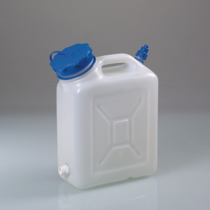 Kanister aus HDPE Inhalt: 11 l / Abmessung LxBxH: 264 x 132 x 435 mm / -Hals: 95 mm / Gewindestutzen: mit / Einheit: 1 Stück