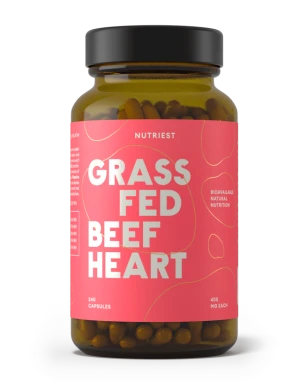 Nutriest 240 kapsułek Organiczne Liofilizowane Serca Wołowe Z Bydła Karmionego Trawą, Grass Fed Heart