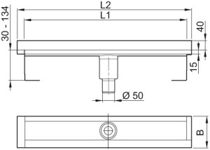 ACO Duschrinne ShowerDrain E DN 50 Aufkantung hinten und rechts 800mm
